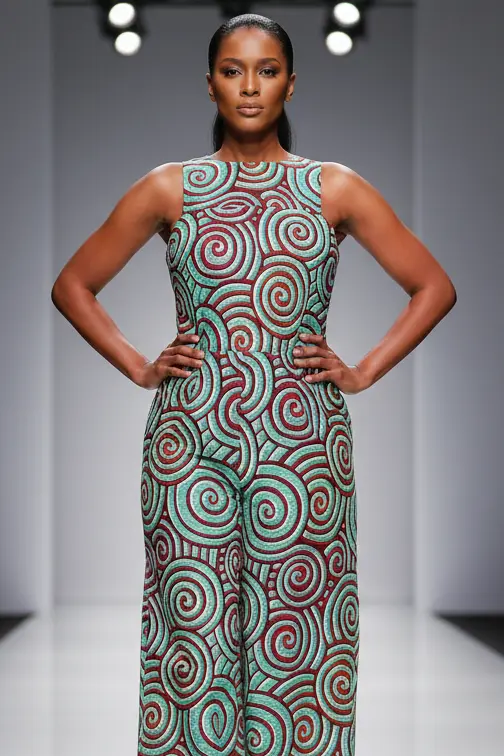 Heritage teal spiral print sleeveless jumpsuit